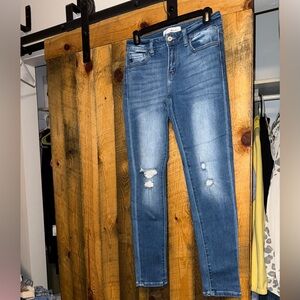 KanCan Blue Skinny Jeans with Knee Distressing